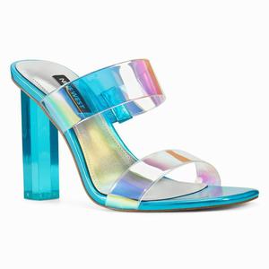 Nine West Zabbi Heeled Slides - Blue/Silver - Ireland (RD1823547)